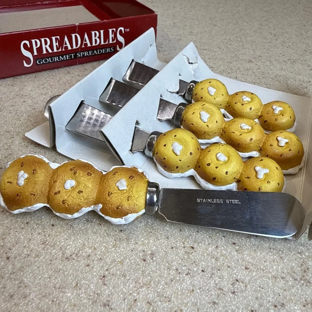 Vintage Spreadables Bagels Gourmet Butter Spreaders Set 4pc Stainless Steel Used